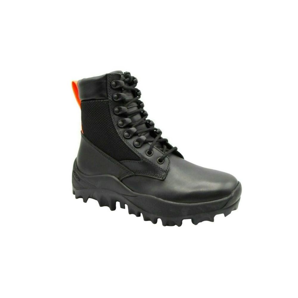 MCM Women's Black Leather Reflective Patch With Orange Pull Boots MES9ARA81BK